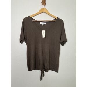 NWT Anthropologie John + Jenn Tie Front Taupe Short Sleeve Top Size XS Casual